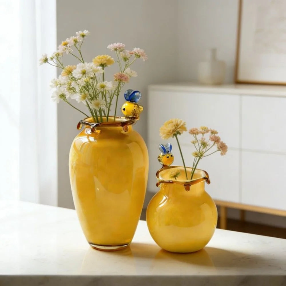 Bee Accent Glazed Glass Vase