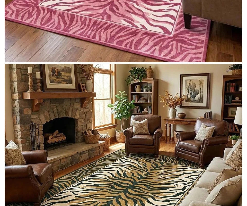 Pink Zebra Machine-Washable Area Rug