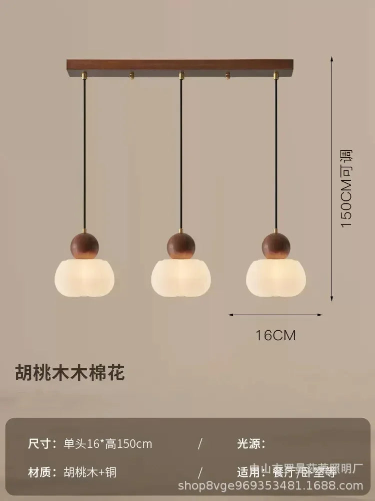 Walnut & Opal Glass Triple Pendant Light