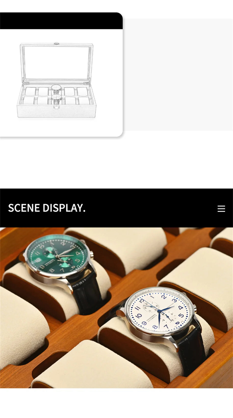 Oirlv 10 Grids Watch Box Wooden Jewelry Box Watch Organizer Case Men Women Mechanical Watchs Storage Case Wristwatch Display Box