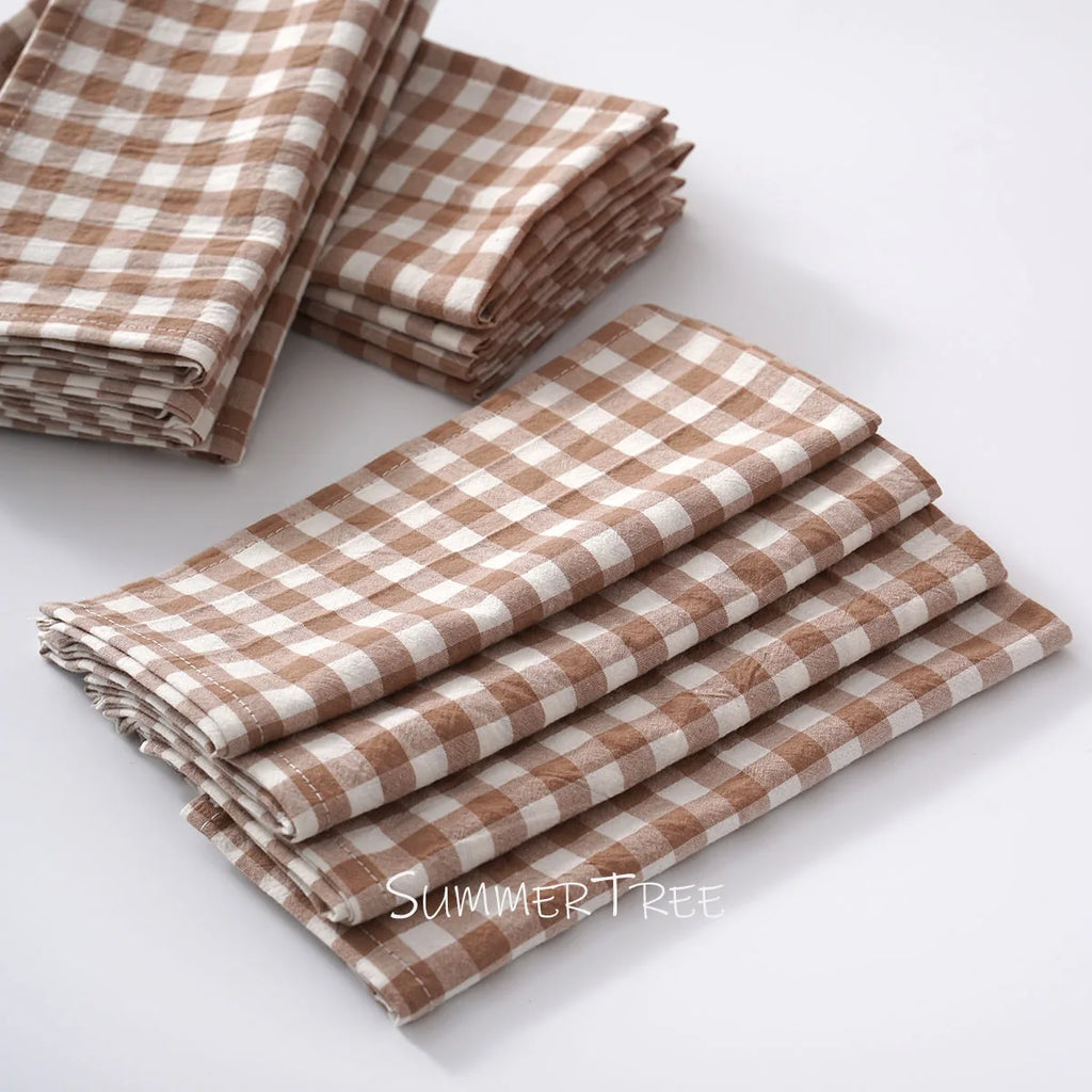 Set of 10 Gingham Cotton Napkins 42x42cm Reusable Check Cloth Napkin for Wedding Christmas Dinner Party Banquet Home Table Decor