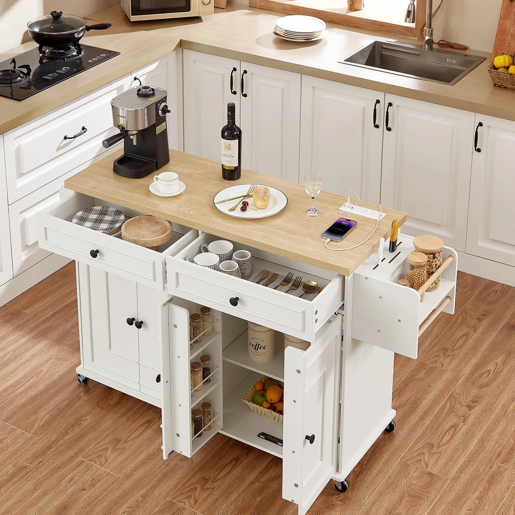 60-Inch Drop-Leaf Rolling Kitchen Island