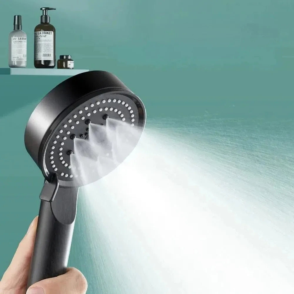 High Pressure Shower Head 5 Modes Adjustable Showerheads with Hose Water Saving One-Key Stop Spray Nozzle Bathroom Accessories