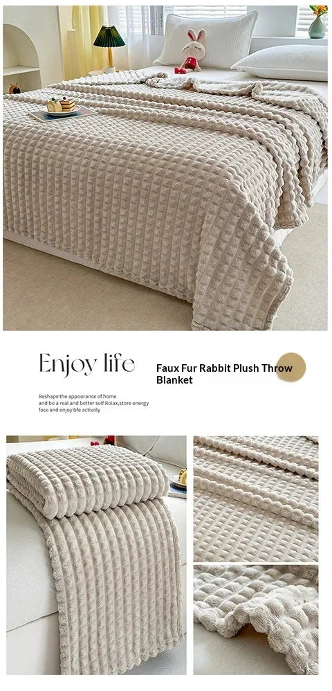 2025 New Solid Color Imitation Fur Plaid Flannel Blanket Winter Office Nap Blanket Air Conditioner Blanket
