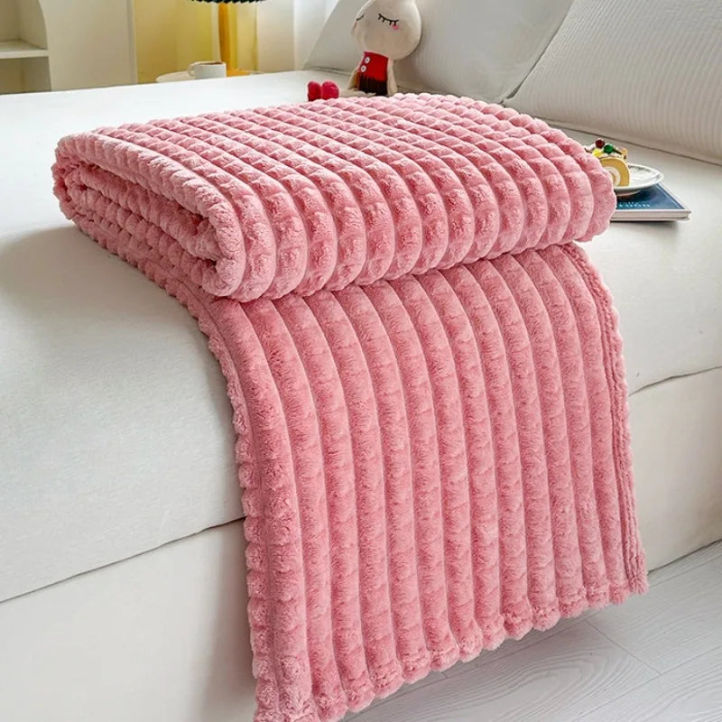 2025 New Solid Color Imitation Fur Plaid Flannel Blanket Winter Office Nap Blanket Air Conditioner Blanket