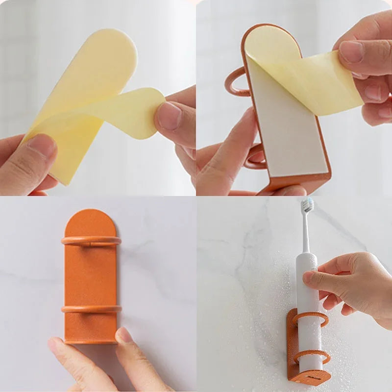 Traceless Wall-Mounted Electric Toothbrush Holder Punch-free Razor Circular Holders Storage Shelf Bathroom Toothbrush Organizer