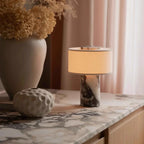 Retro Luxury Beside Lamp Natural Marble Table Fabric