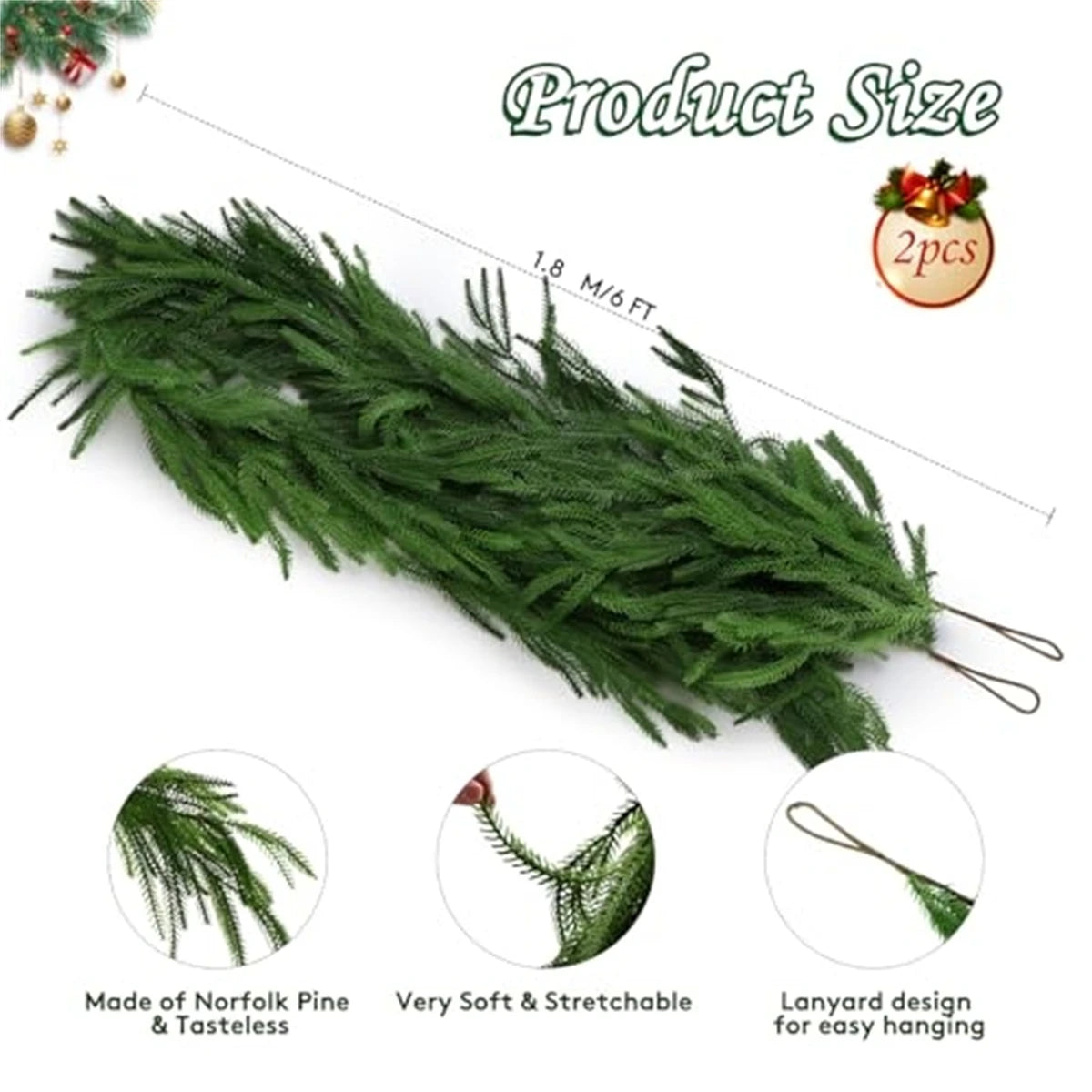 Full-Cascade Norfolk Pine Christmas Garland