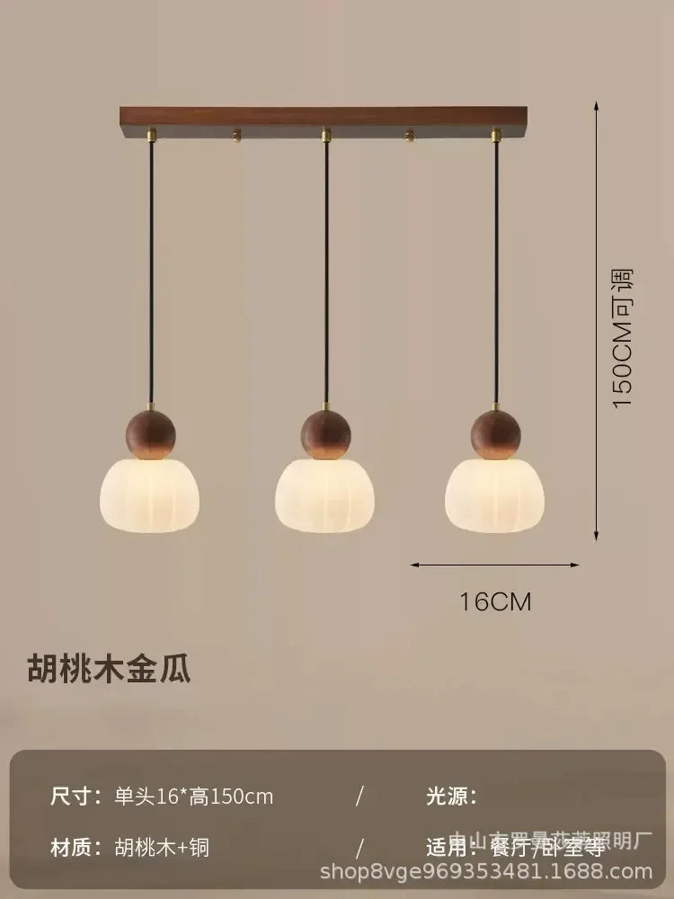 Walnut & Opal Glass Triple Pendant Light