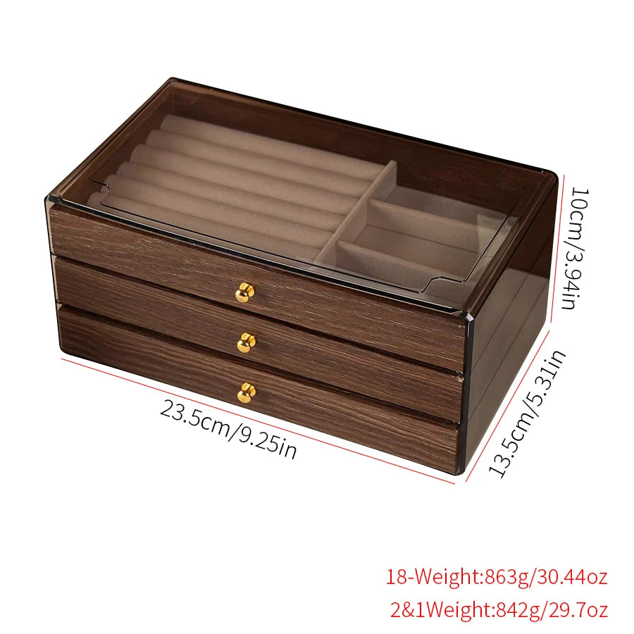Walnut Wood Pattern Three-Drawer Jewelry Box, Bracelet, Necklace, Earring, Necklace Box, Jewelry Storage Box, OrnamentsAntioxida