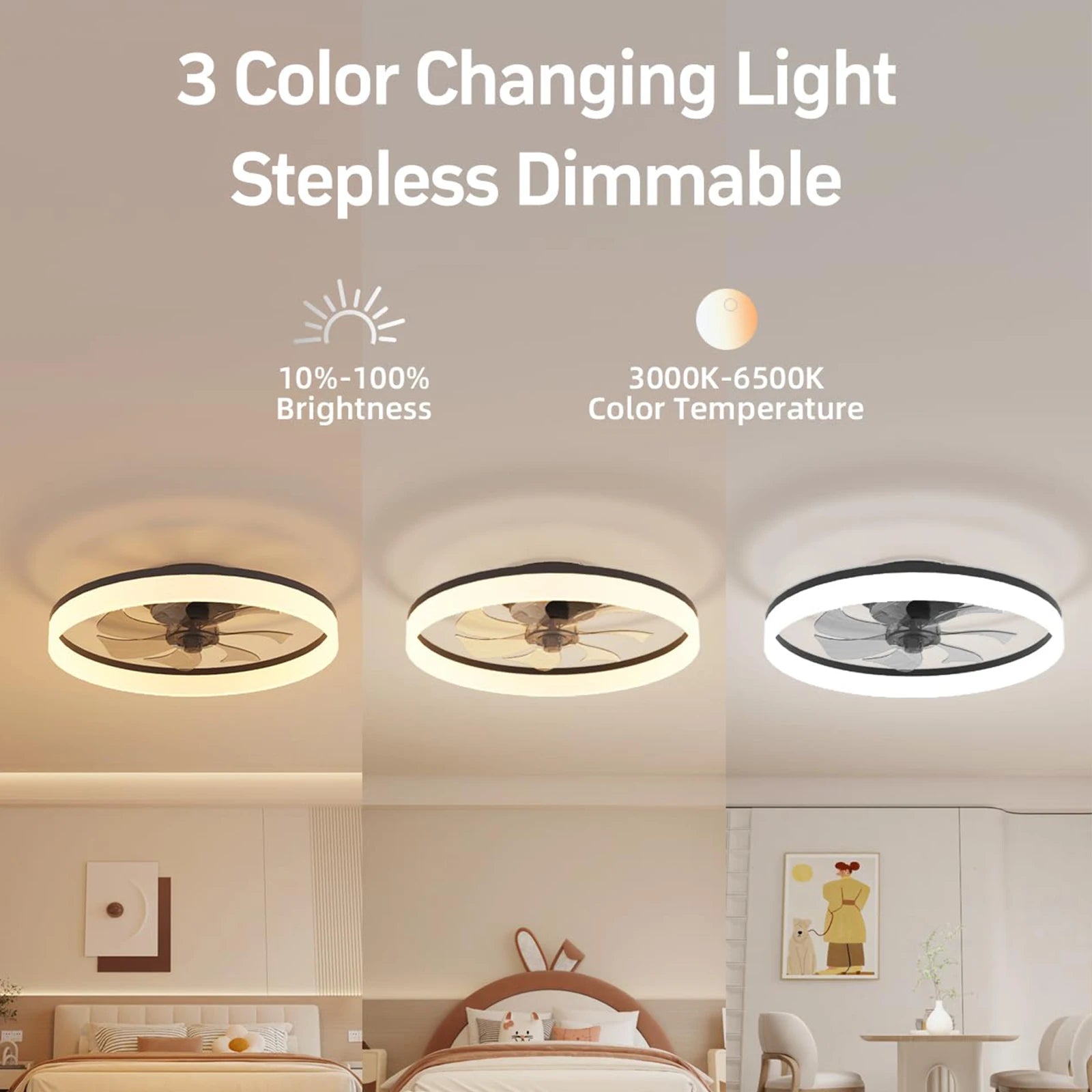 Infinite Dimmable Remote-Control LED Ceiling Fan with Light