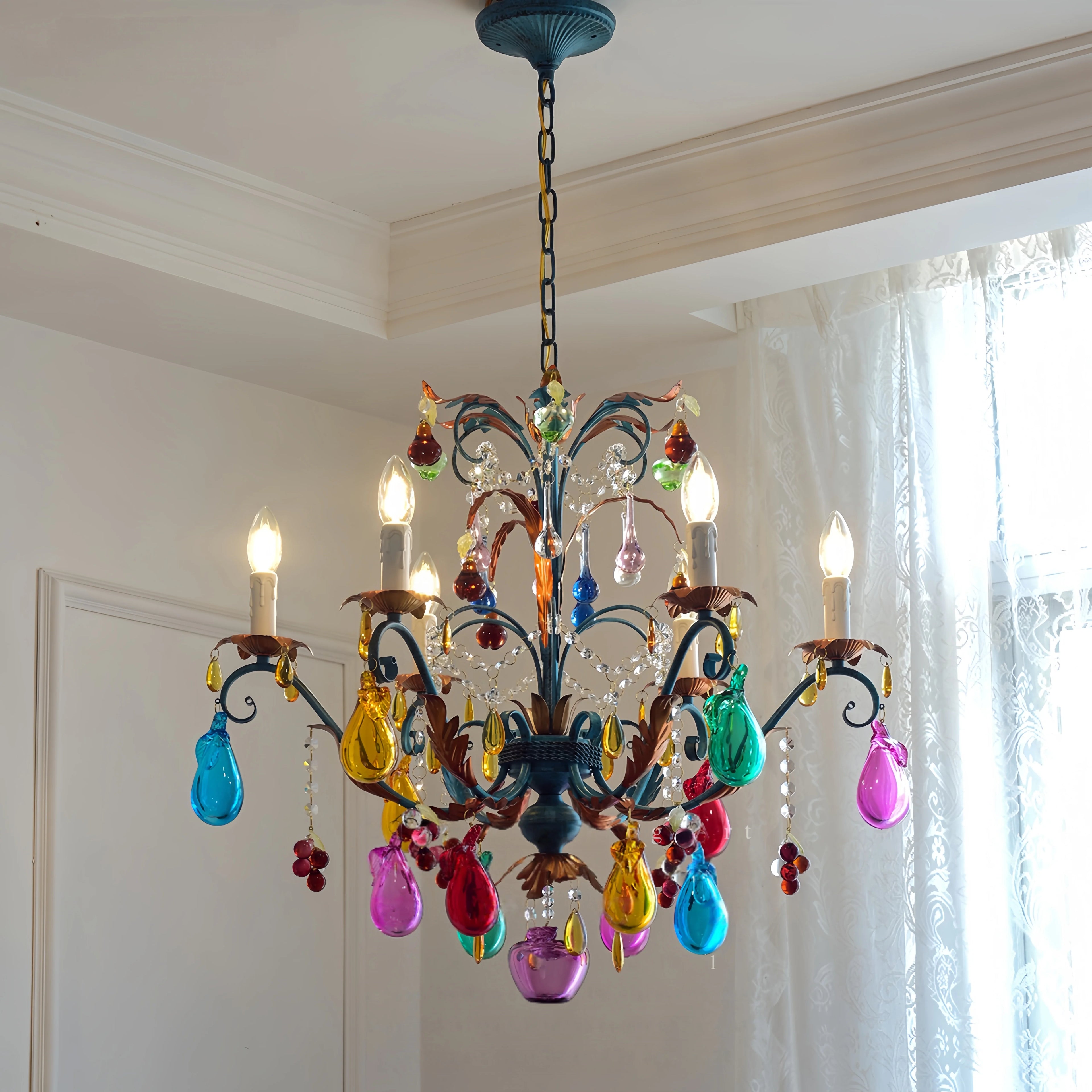 Murano-Style Multicolor Candle Glass Chandelier