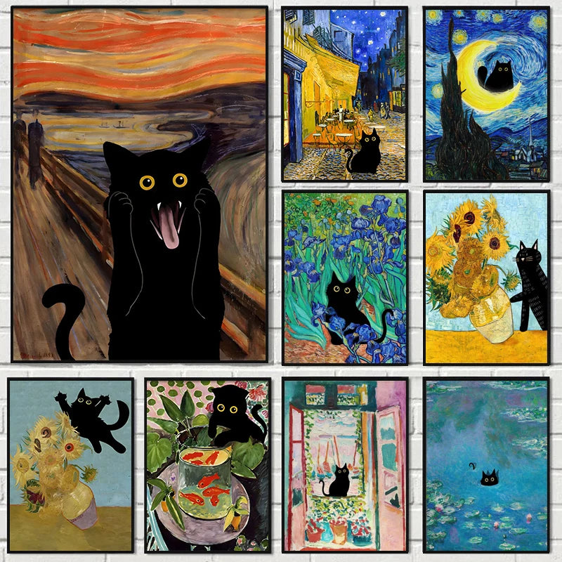 Modern Black Cat Canvas Wall Art