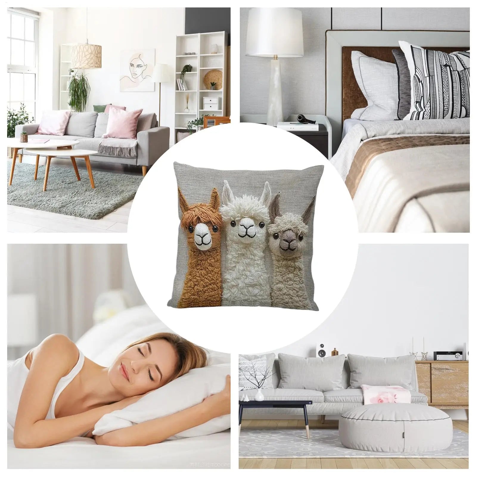 Alpaca Farmhouse Throw Pillow Cover