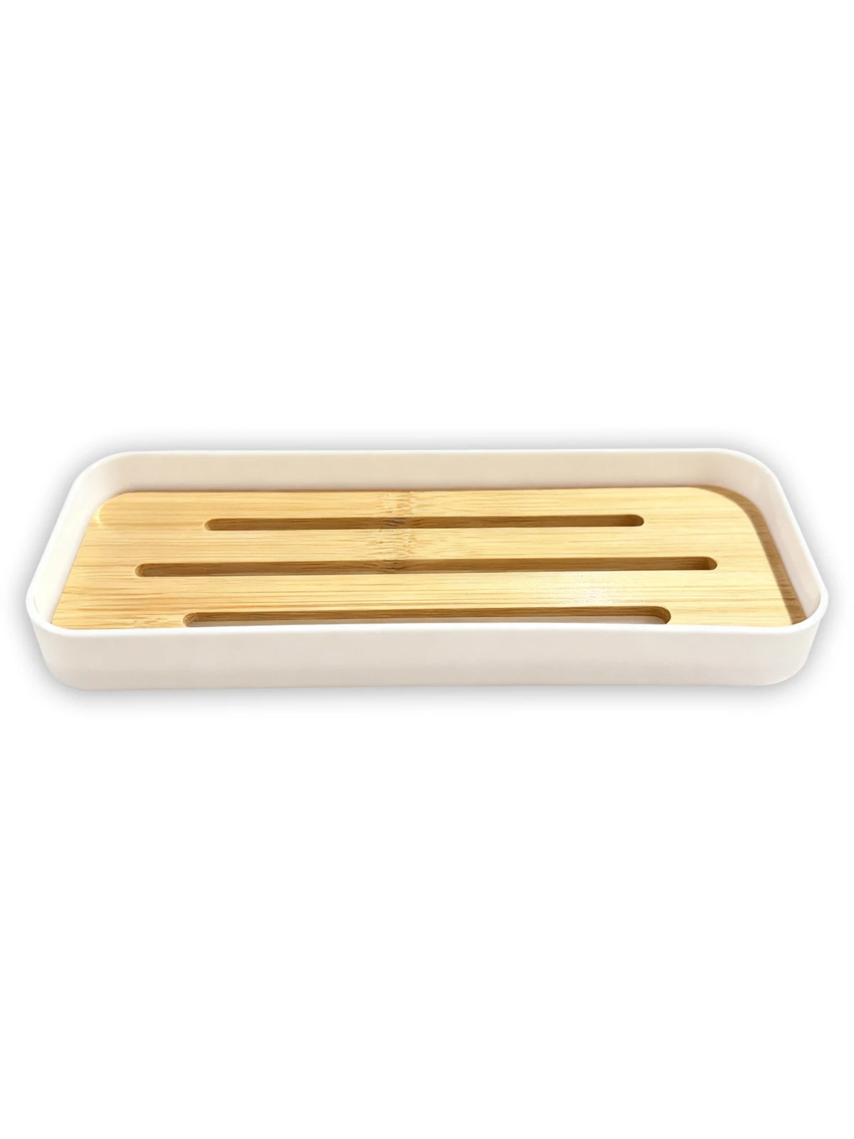 Bamboo Soap Dish Bottles Holder Tray Removable Countertop Drain