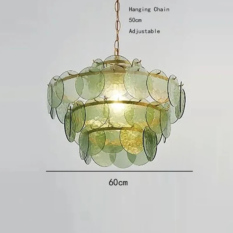 Murano-Style Green & Amber Cut-Glass Disc Chandelier