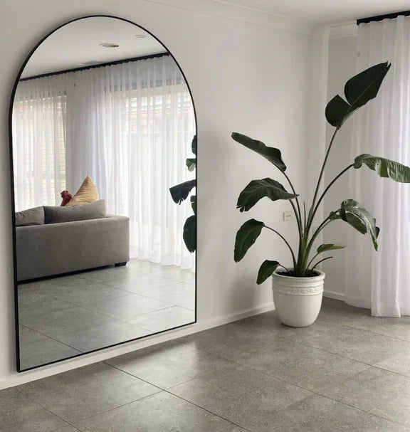 Minimalist Black Metal Arched Mirror