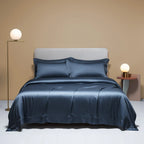 Liv-Esthete Noble 100% Silk Bedding Set Blue Gray Summer Duvet Cover Pillow Case Bed Sheet Quilt Cover Double King Queen Sets