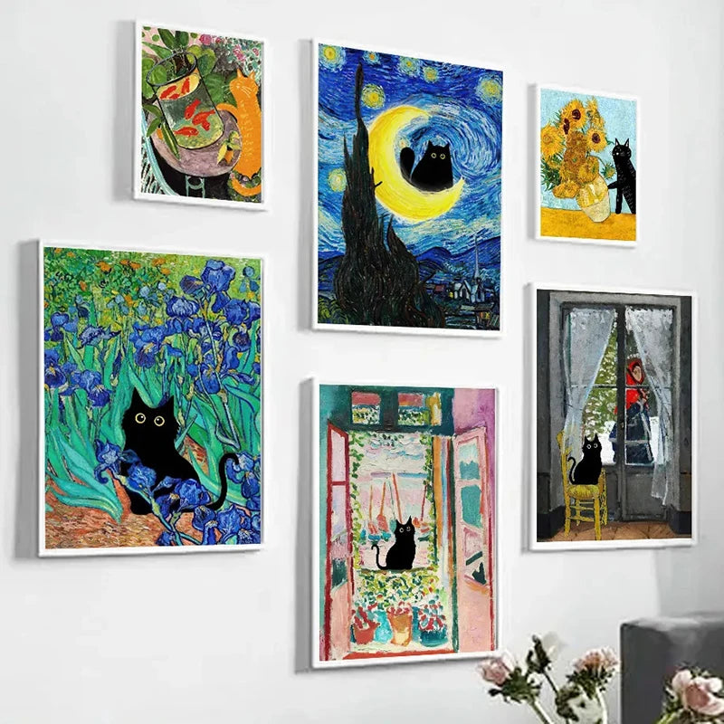 Modern Black Cat Canvas Wall Art