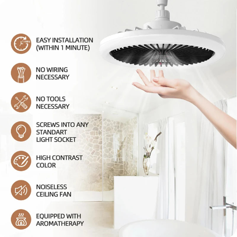 E27 Remote-Control LED Ceiling Fan with Light
