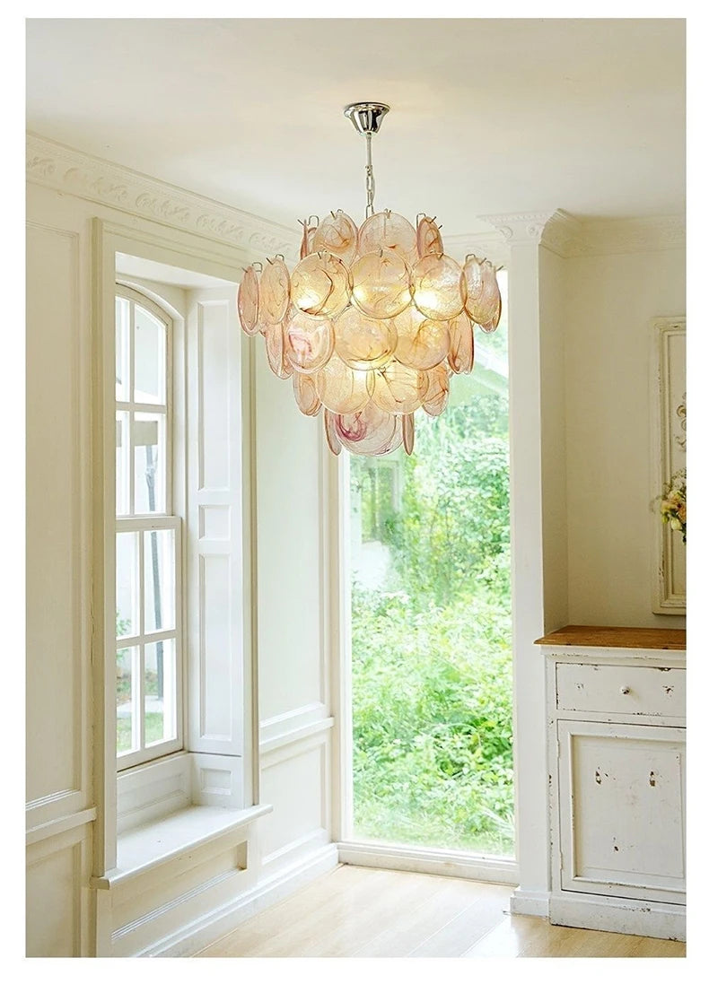 Murano-Style Pink Glass Chandelier
