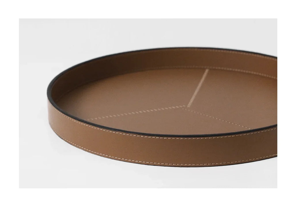 Round Black Leather Valet Tray