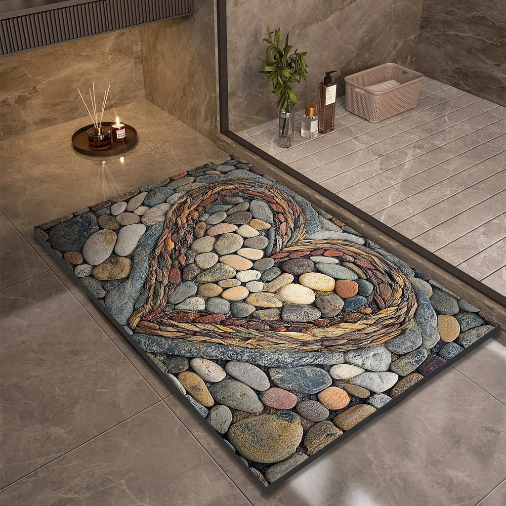 Stone Design Diatomite Bath Mat Bathroom Non-slip Shower Foot Mats Absorbent Quick Dry Toilet Rugs Carpet Doormat Washable