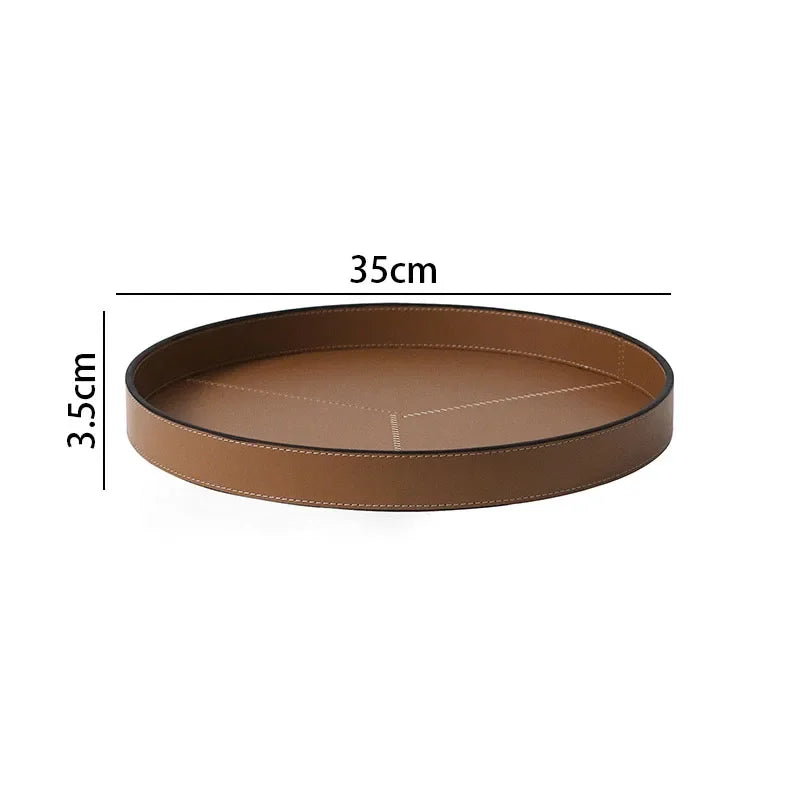 Round Black Leather Valet Tray