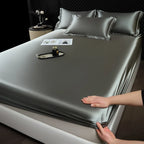 3 Pcs High End 100% Mulberry Silk Fitted Sheet Set with Pillowcase Luxury Solid Color Silk Bedsheet Soft Smooth Satin Bed Linen