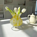 Yellow & White Hand-Blown Glass Vase