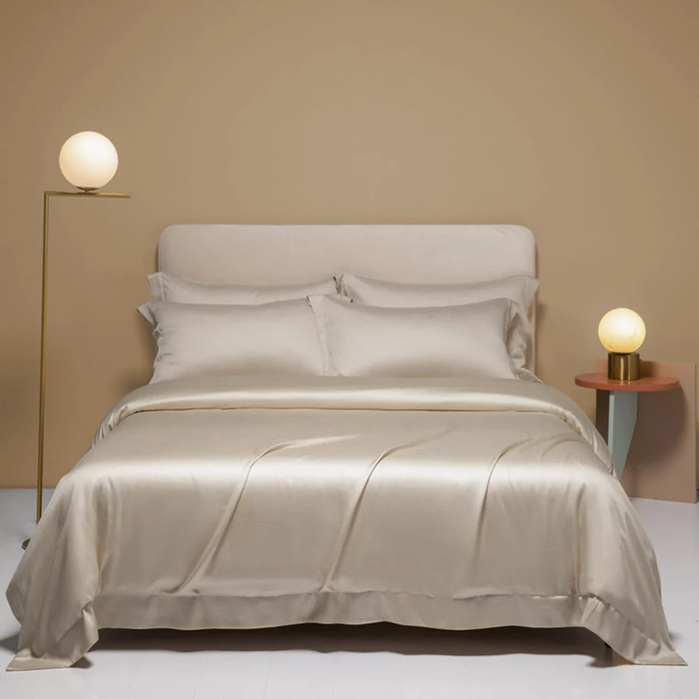 Liv-Esthete Noble 100% Silk Bedding Set Blue Gray Summer Duvet Cover Pillow Case Bed Sheet Quilt Cover Double King Queen Sets