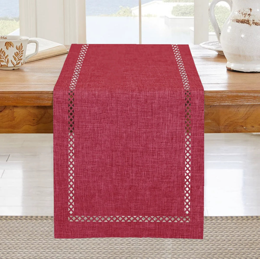Modern Table Runner Linen Table Runner Washable Openwork Design Ideal for Holiday Party Decor,Dining Table,Restaurant, Christmas