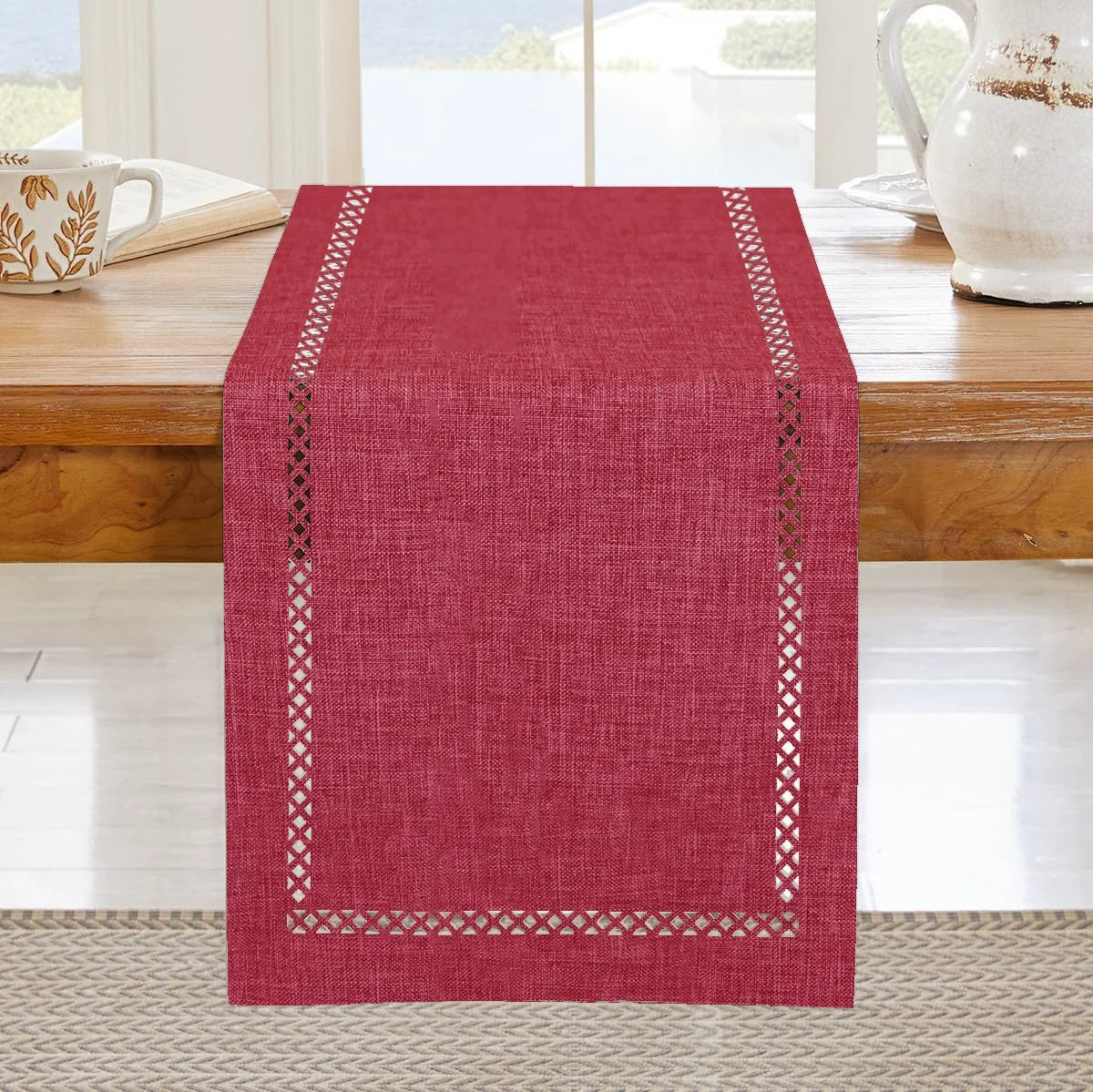 Modern Table Runner Linen Table Runner Washable Openwork Design Ideal for Holiday Party Decor,Dining Table,Restaurant, Christmas