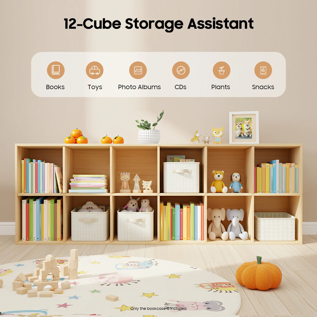 12-Cube Solid Wood Bookcase
