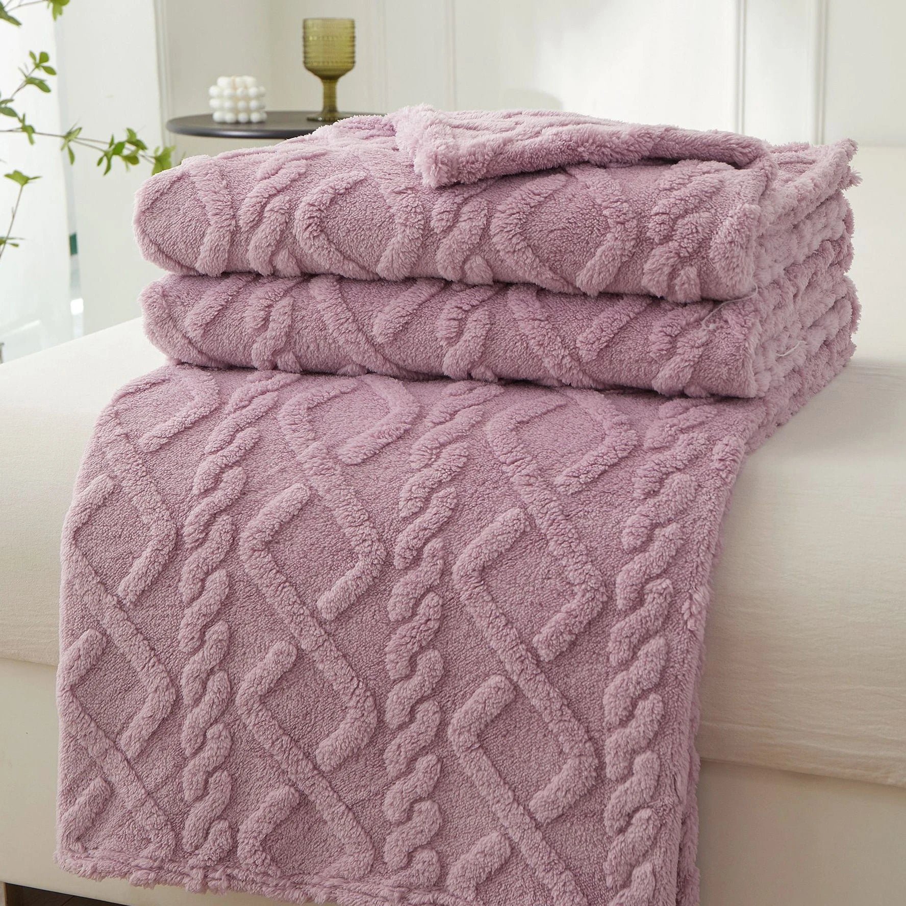 Plush Sherpa Travel Throw Blanket