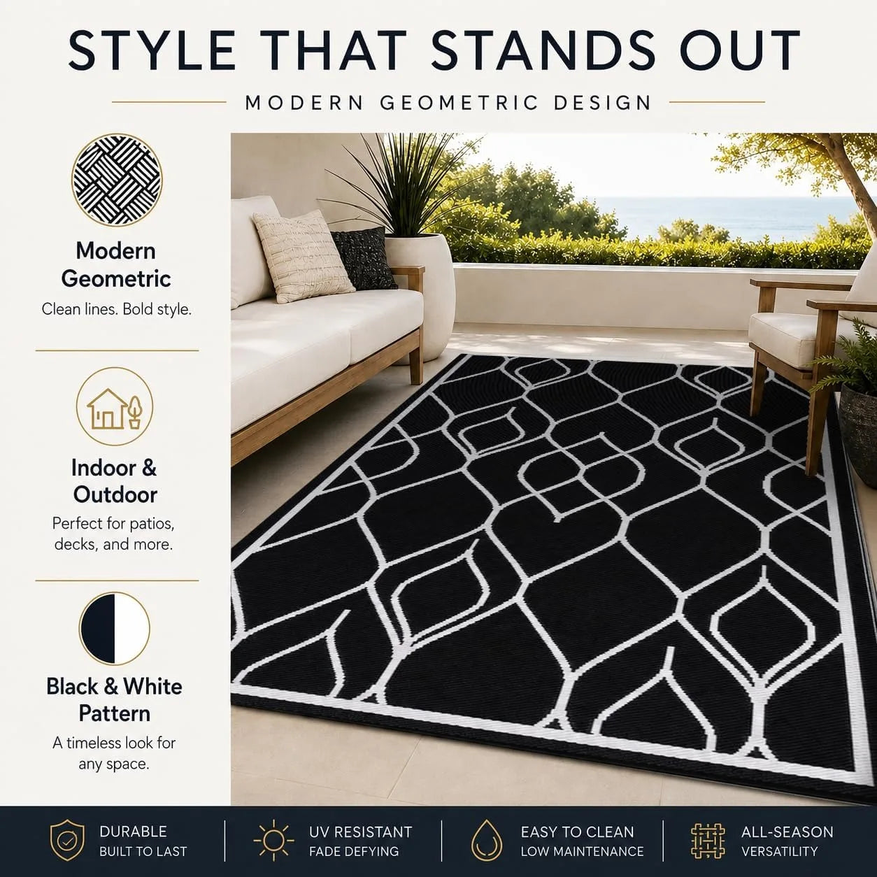 5×8 Reversible Waterproof Patio Rug