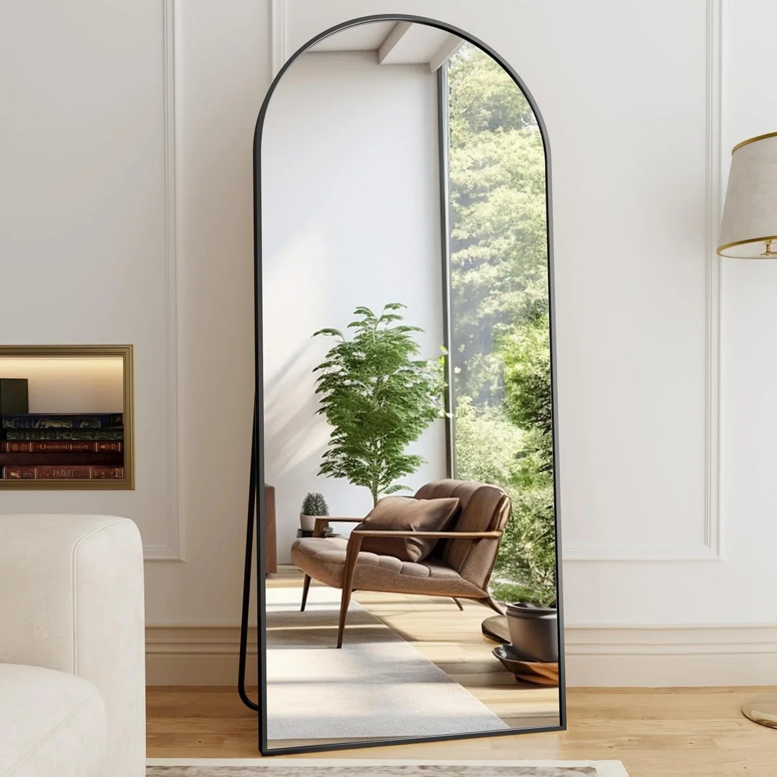 Multi-Size Black Arched Floor Mirror