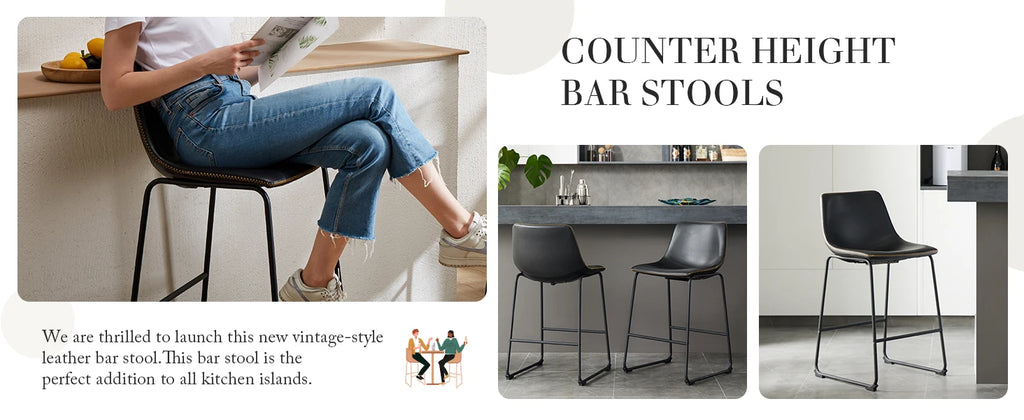 Set of 2 PU Leather Counter Stools