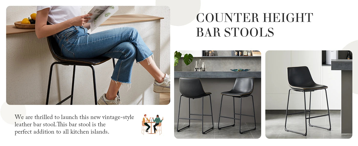 Set of 2 PU Leather Counter Stools