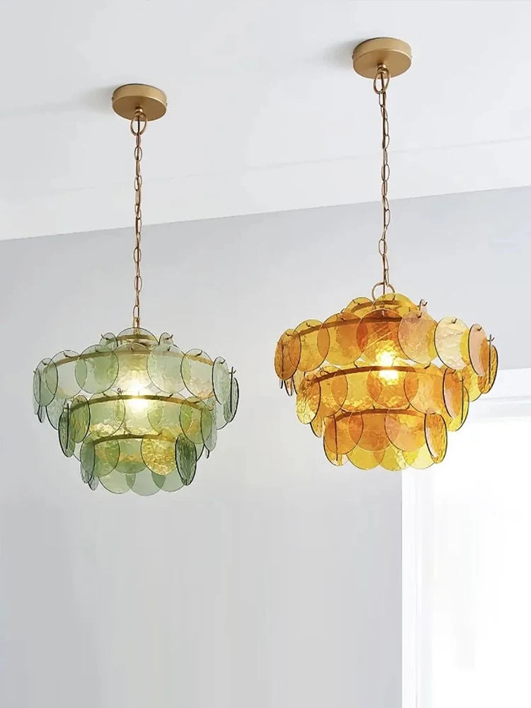 Green & Amber Cut-Glass LED Chandelier