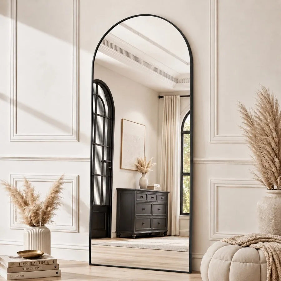 71-Inch Black Arched Floor Mirror