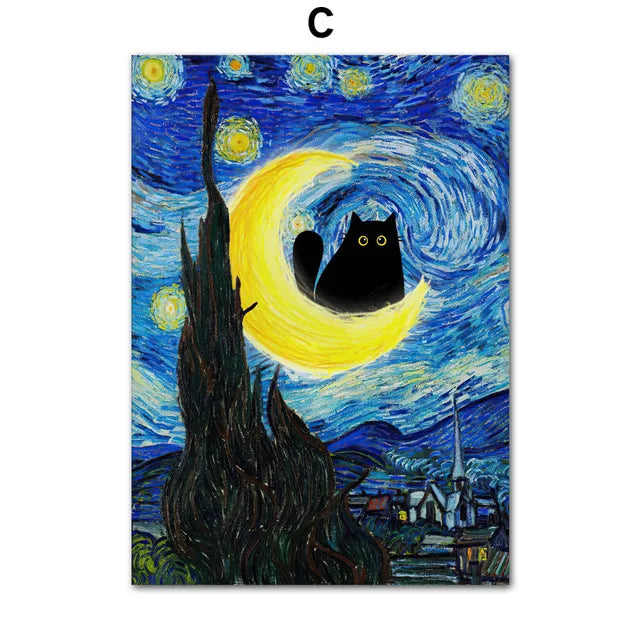 Modern Black Cat Canvas Wall Art