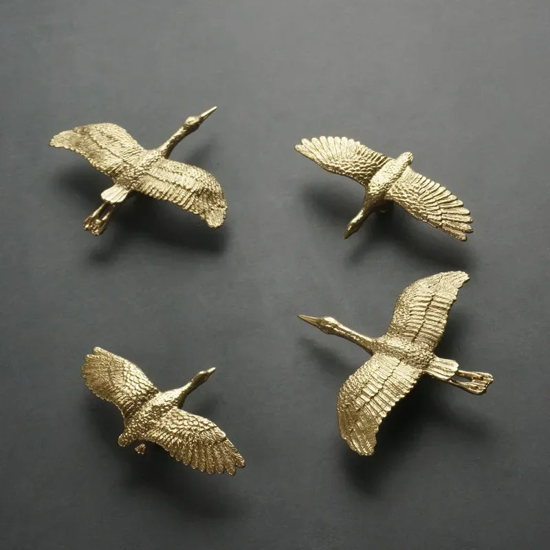 Sculptural Brass Wild Goose Cabinet Pull