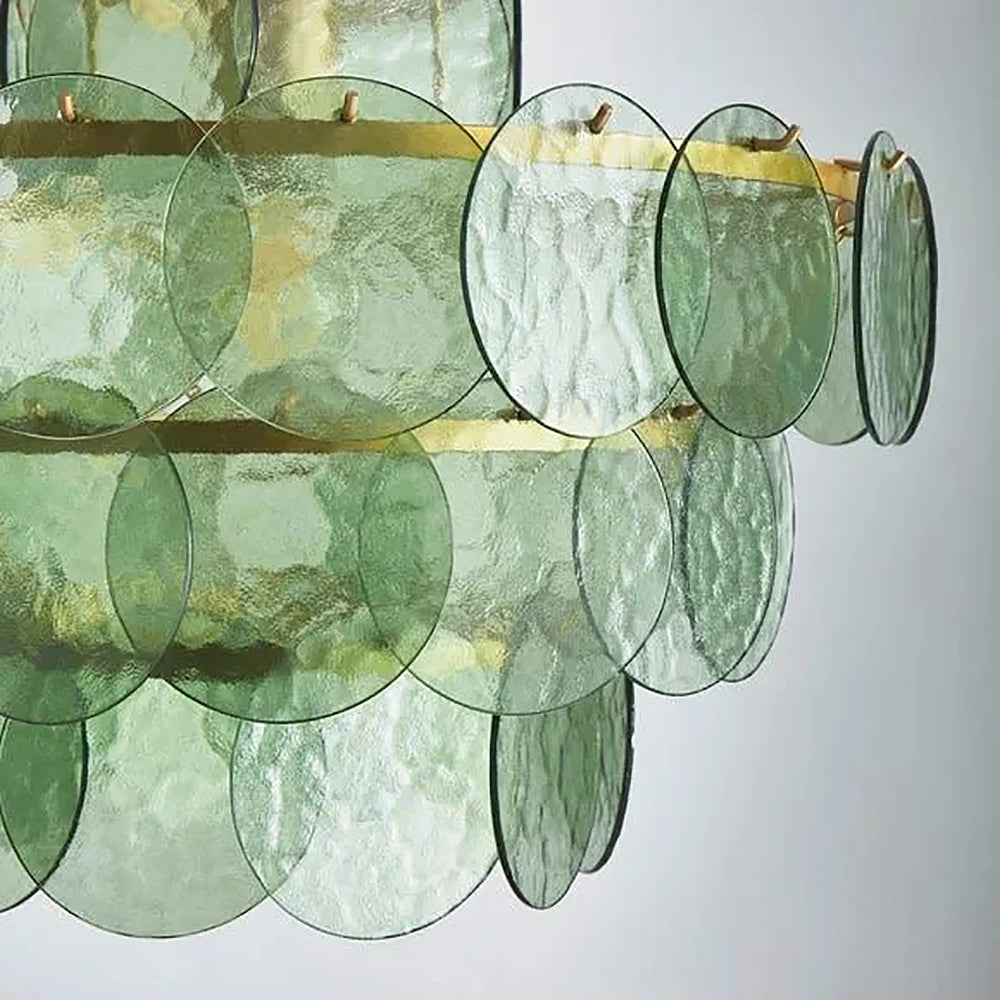 Murano-Style Green & Amber Cut-Glass Disc Chandelier