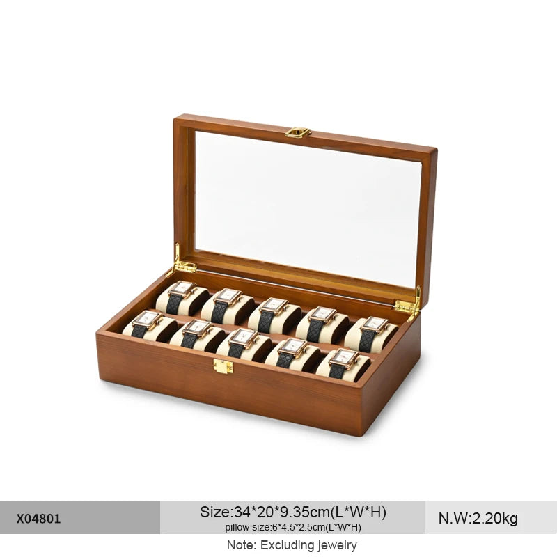 Oirlv 10 Grids Watch Box Wooden Jewelry Box Watch Organizer Case Men Women Mechanical Watchs Storage Case Wristwatch Display Box