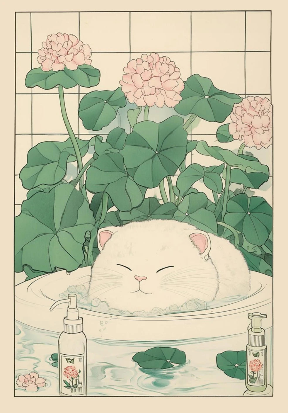 Japanese Cat Bath Canvas Print