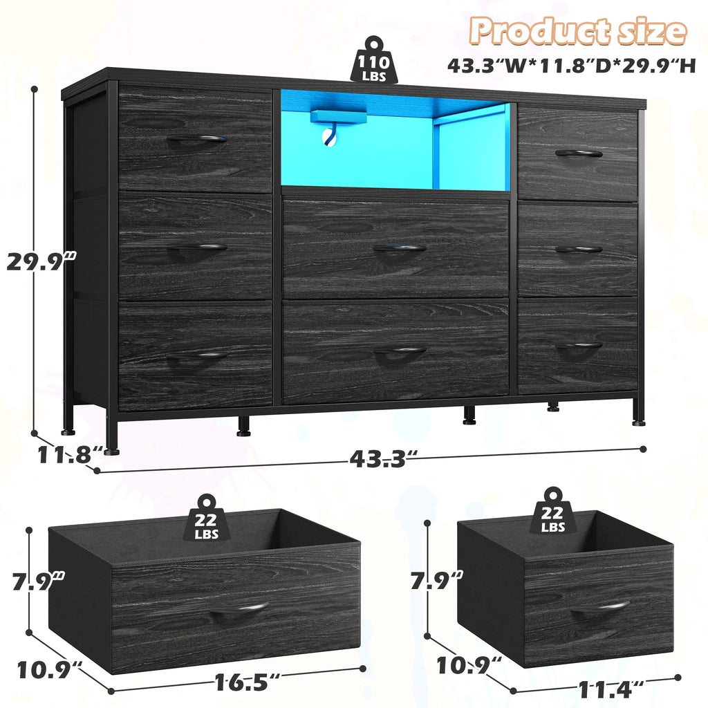 8-Drawer Media Dresser with Charging Station