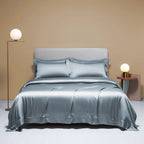Liv-Esthete Noble 100% Silk Bedding Set Blue Gray Summer Duvet Cover Pillow Case Bed Sheet Quilt Cover Double King Queen Sets