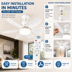 E27 Dimmable Remote-Control LED Ceiling Fan with Light
