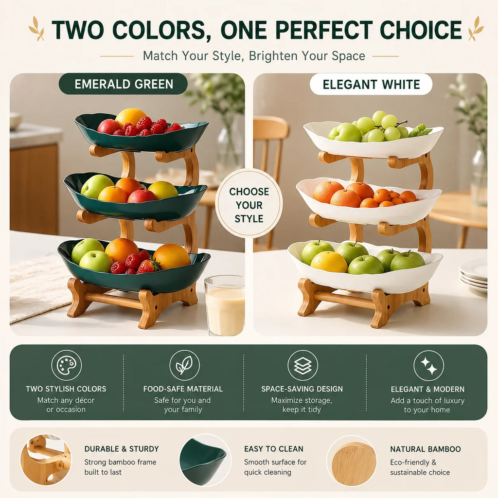 2/3-Tier Fruit Basket with Bamboo Stand